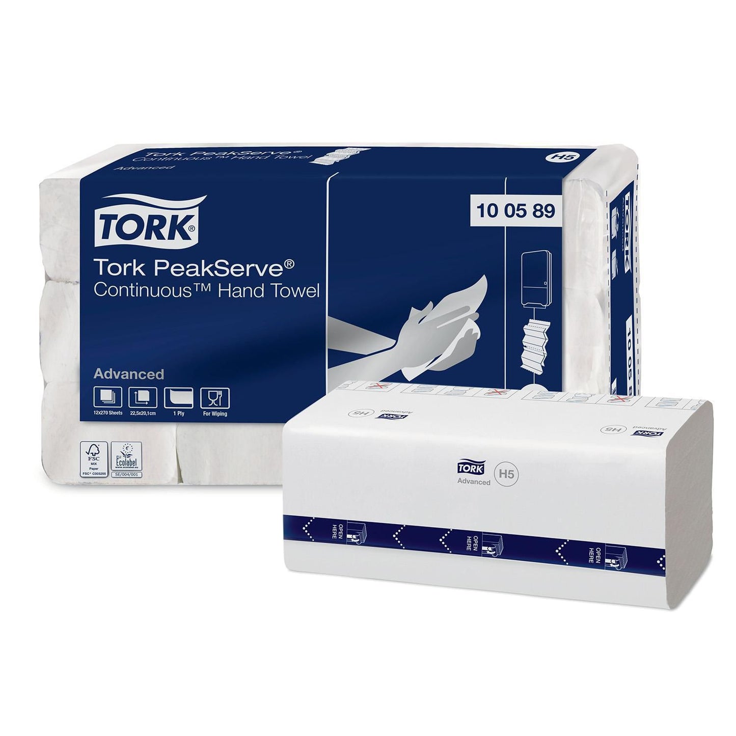 Håndklædeark Tork Advanced H5 Interfold 1-lag L22.5xB20.1xD8.4cm Nyfiber Hvid,12 pk x 270 stk/krt