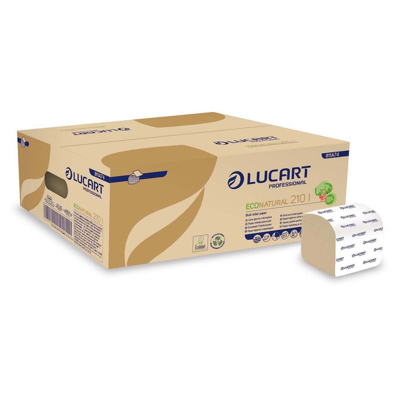 Toiletpapir Econatural i løse ark 2-lag Ecolabel/C2C genbrug 10x21 cm,40 pk x 210 stk/krt