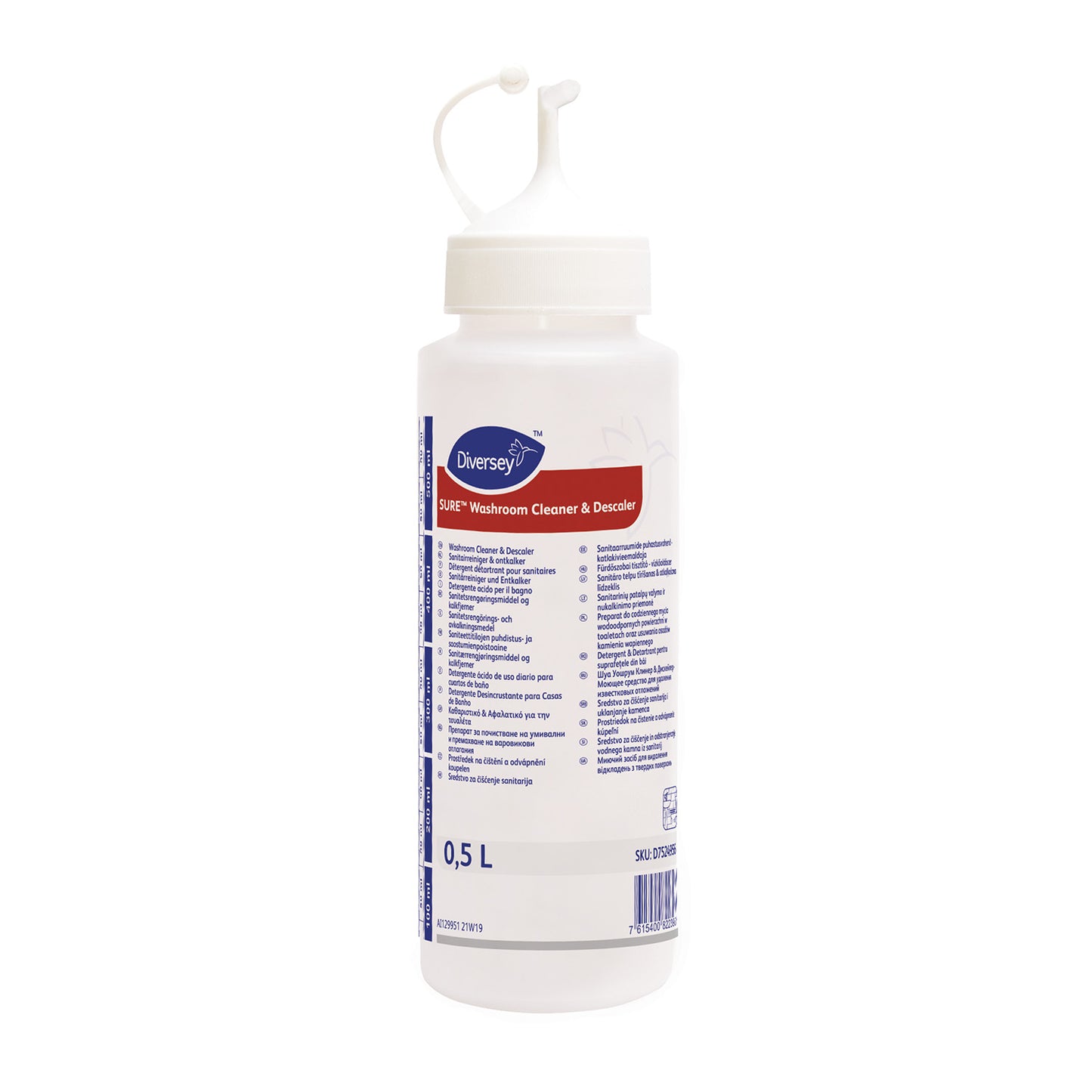 Flaske Tom Dosering 500ml med Tud/Tryk Hvid til SURE Washroom Cleaner & Descaler,6 fl/krt