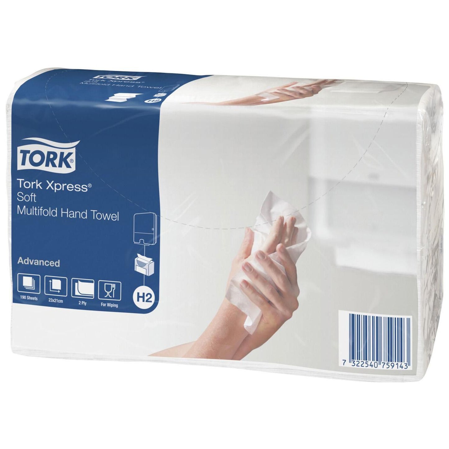 Håndklædeark Tork Advanced H2 Z-Fold 2-lag L23.4xB21.3xD8cm Nyfiber Hvid,20 pk x 190 stk/krt