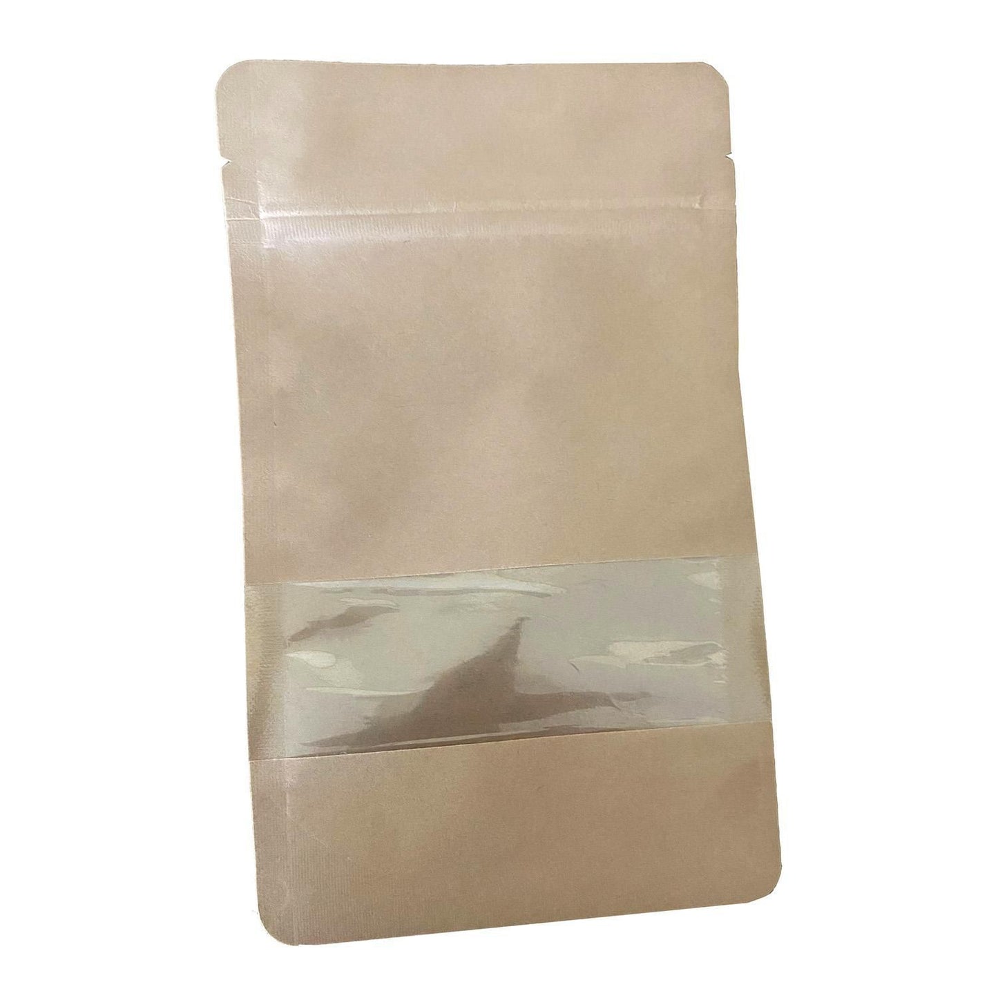Doypack pose med vindue 500 ml 130x65x225 mm brun kraft med PET,1000 stk/krt