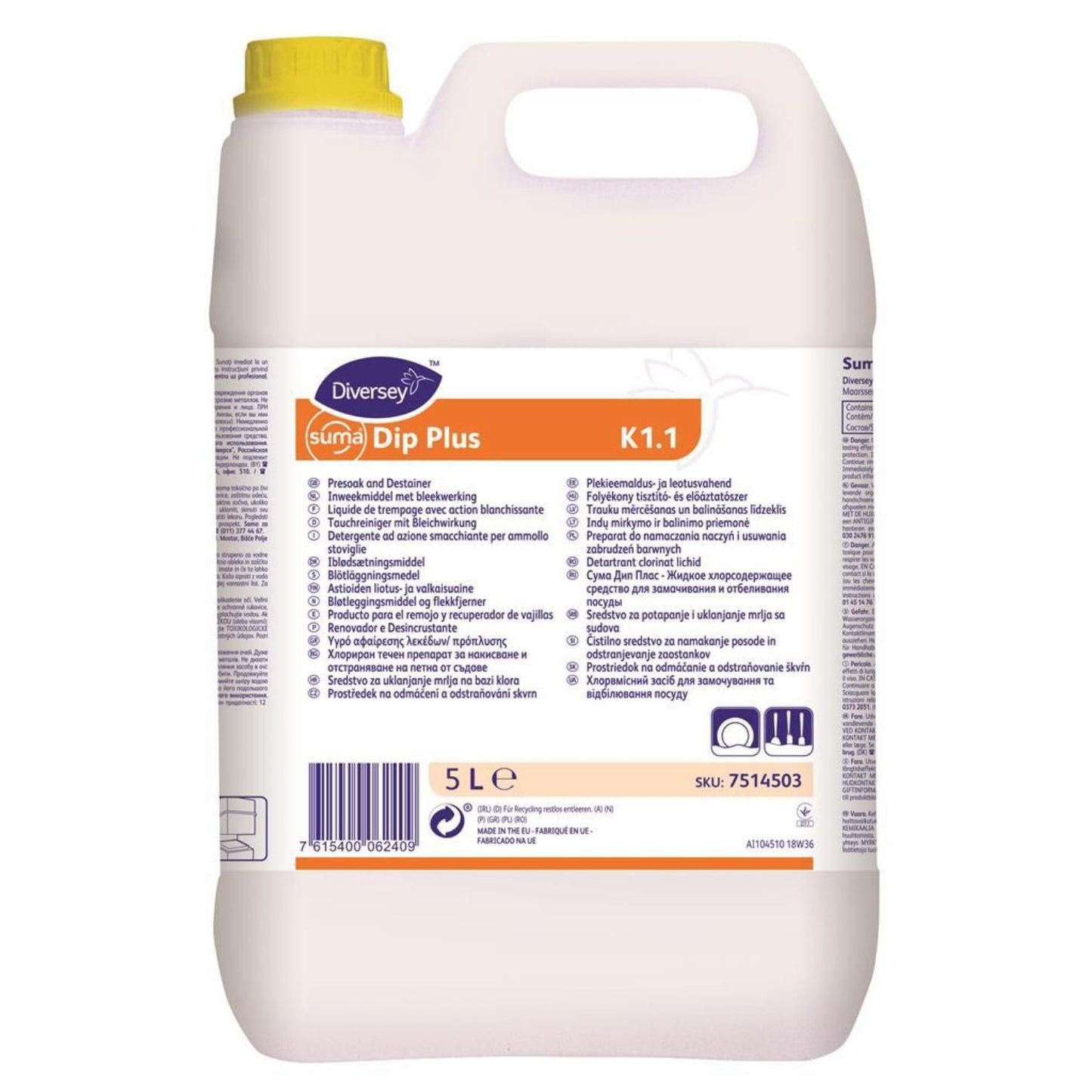 Maskinopvask Iblødsætning Anlæg Flydende Suma Dip Plus K1.1 5ltr med Klor,5 ltr/dnk