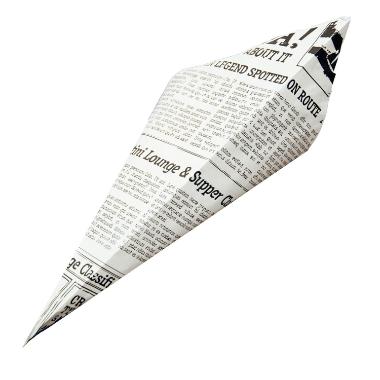 Pommes Frites Kræmmerhus B210xH295mm Papir/PE 50+15gr Hvid/Old News,1000 stk/krt