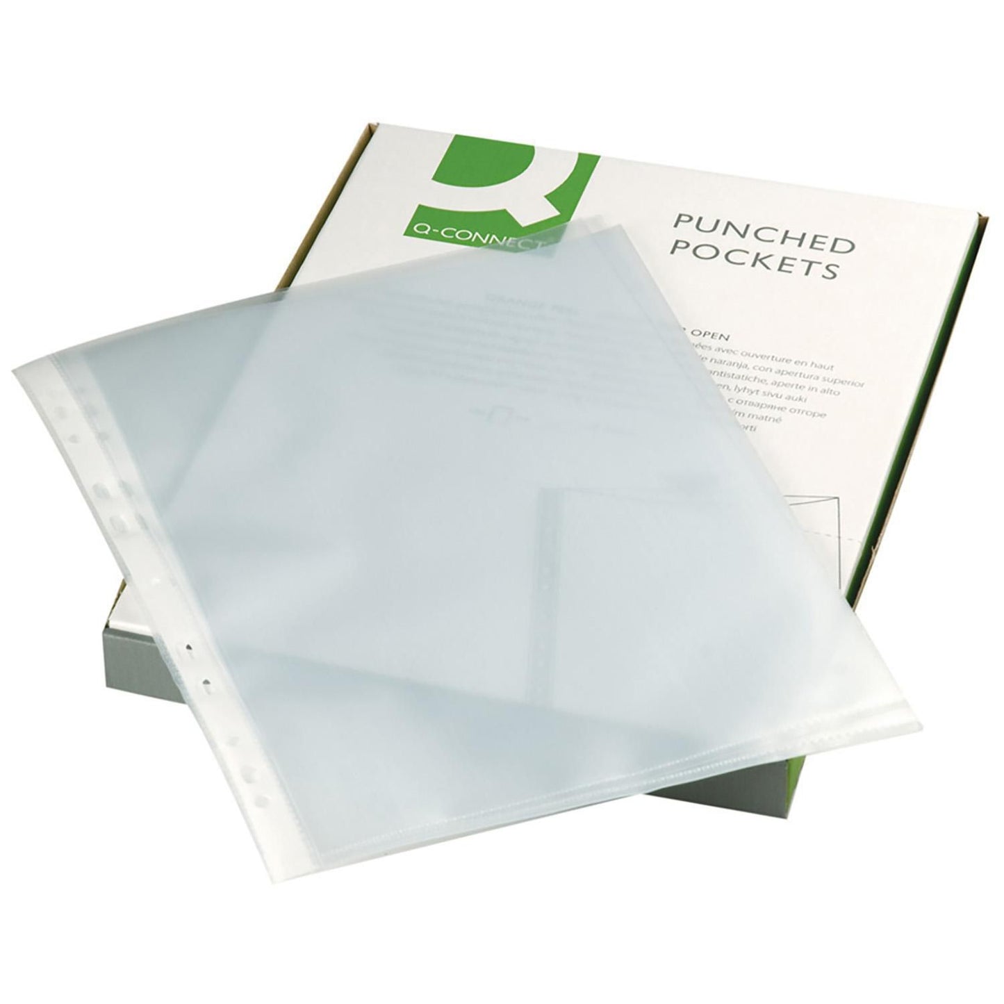 Plastlomme Q-connect klar åben top 0,12mm præget A4 PP,100 stk/pk