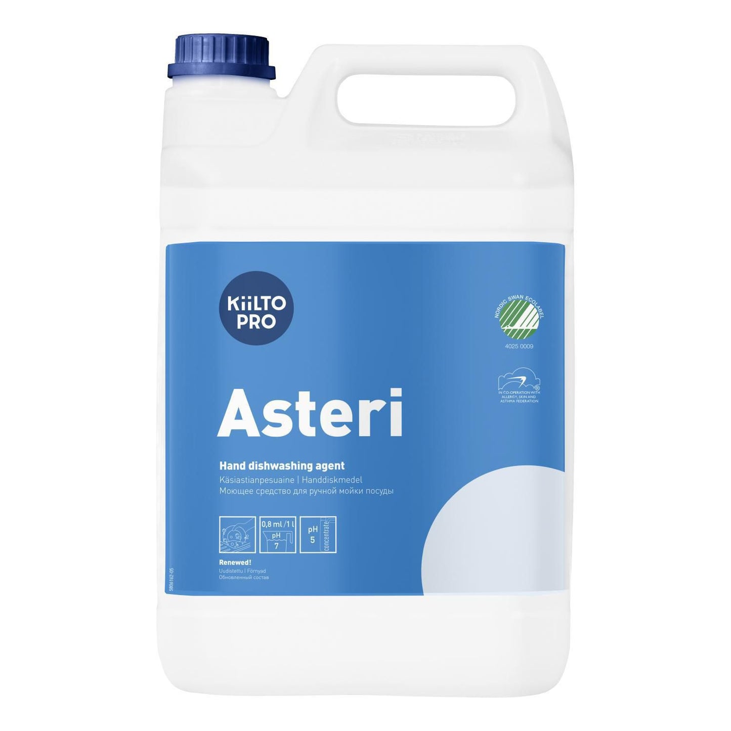 Håndopvask Kiilto Asteri 5ltr Svanemærket Allergimærket uden Farve/Parfume,3 dnk x 5 ltr/krt
