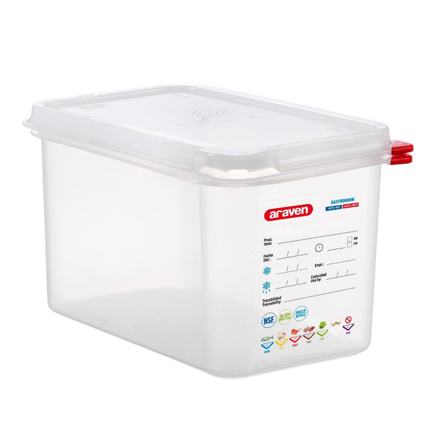 Beholder Araven lufttæt L26.5xB16.2xH15cm 1/4GN 4.3ltr polypropylen låg klar,stk