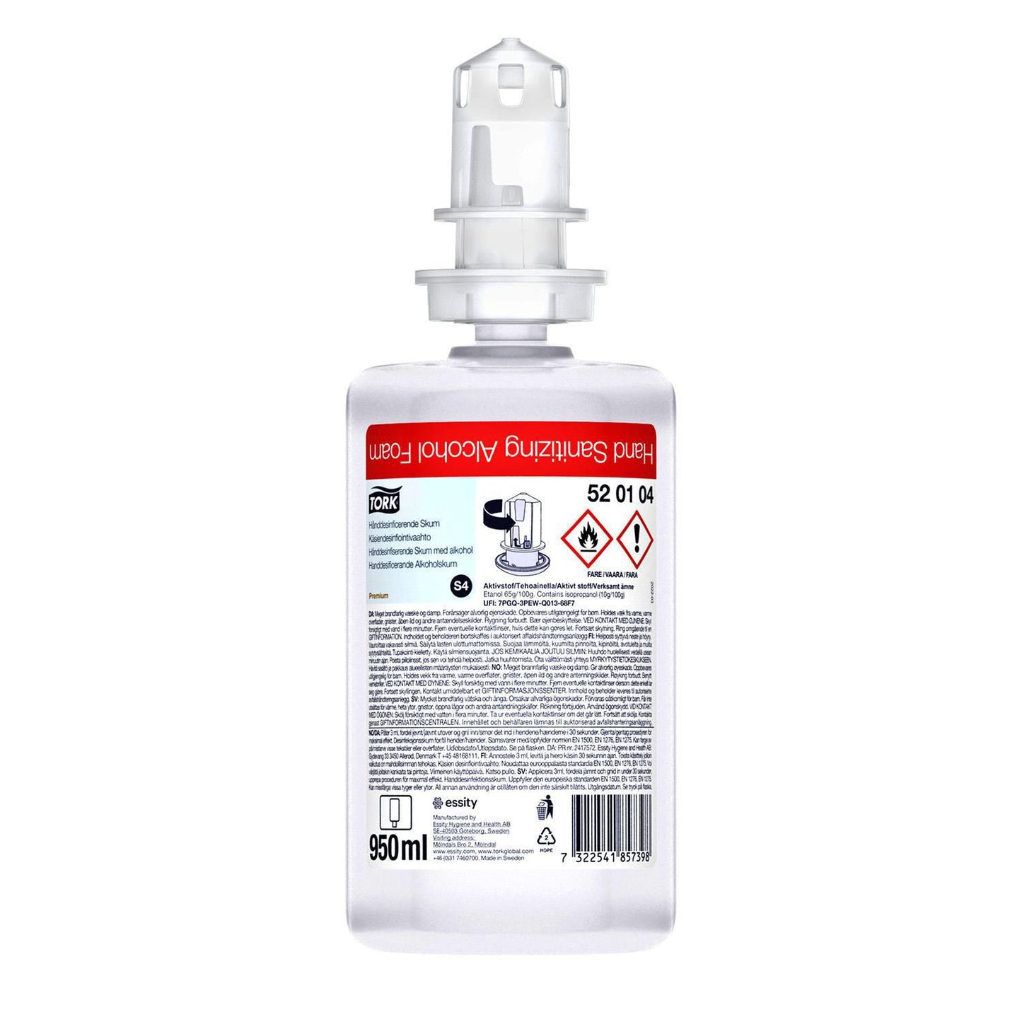 Hånddesinfektion Tork skum med alkohol 75% 950ml til S4,6 stk x 950 ml/krt