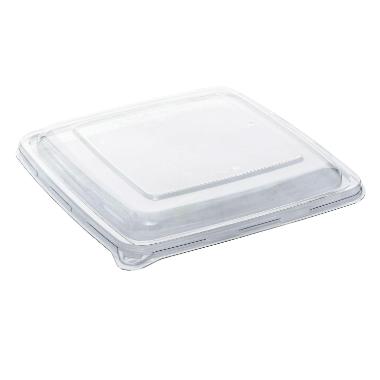 Plastlåg firkantet 230x230 mm klar RPET til bagasse skål,4 ps x 75 stk/krt