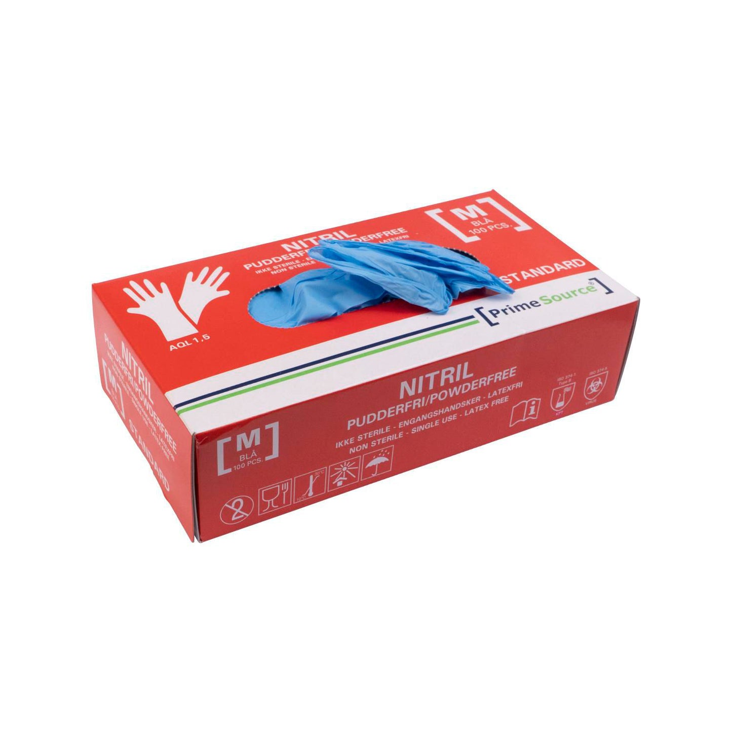 Handske Engangs Prime Source STANDARD str M Nitril uden Pudder Blå AQL 1.5,100 stk/pk