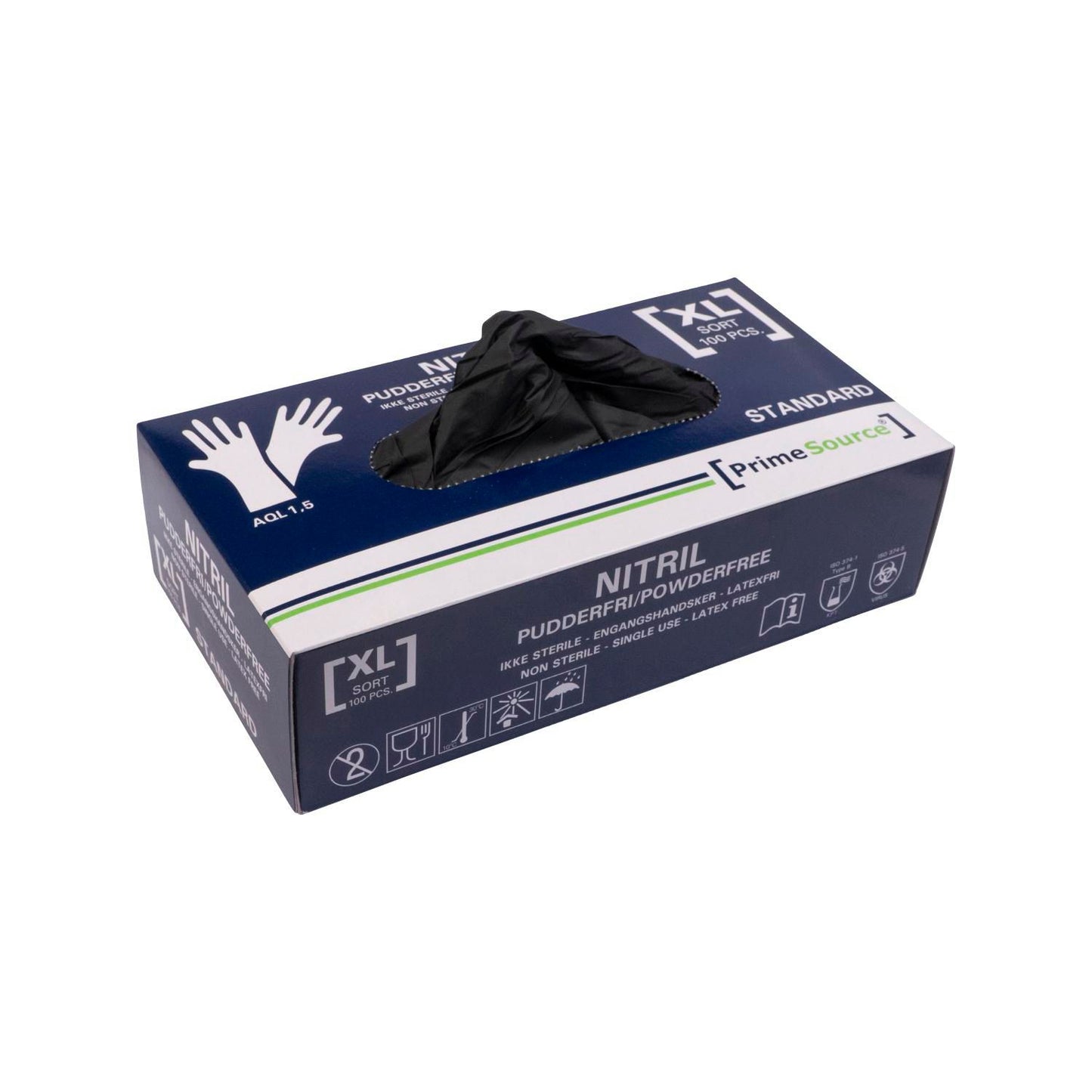 Handske Engangs Prime Source STANDARD str XL Nitril uden Pudder Sort AQL 1.5,100 stk/pk