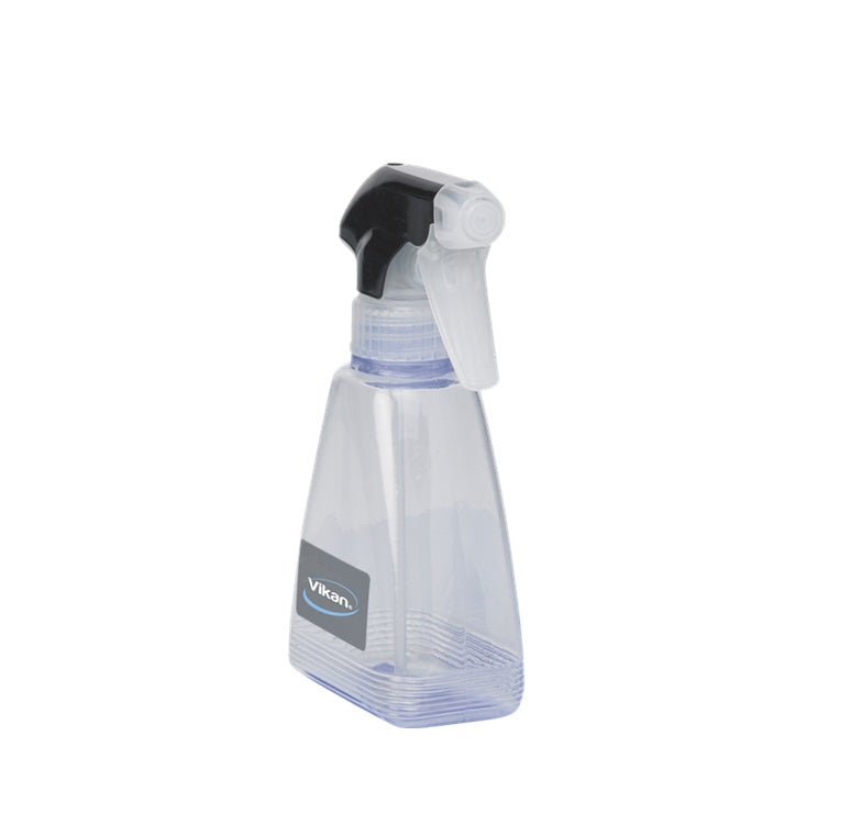Flaske Tom Spray 250ml med Hoved/Label Klar/Sort,1 stk