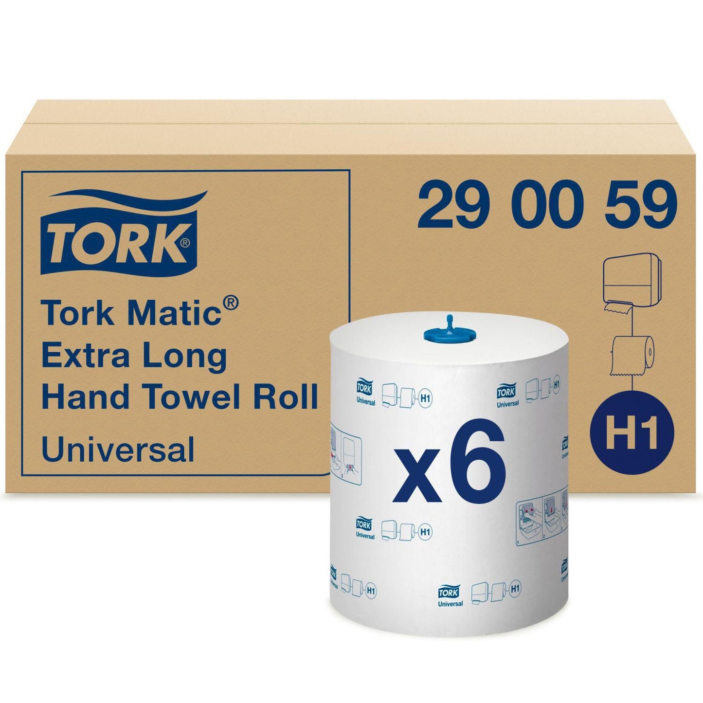 Håndklæderulle Tork Matic Universal H1 1-lag Ø19xB21cmxL280m Nyfiber Hvid,6 rl/krt
