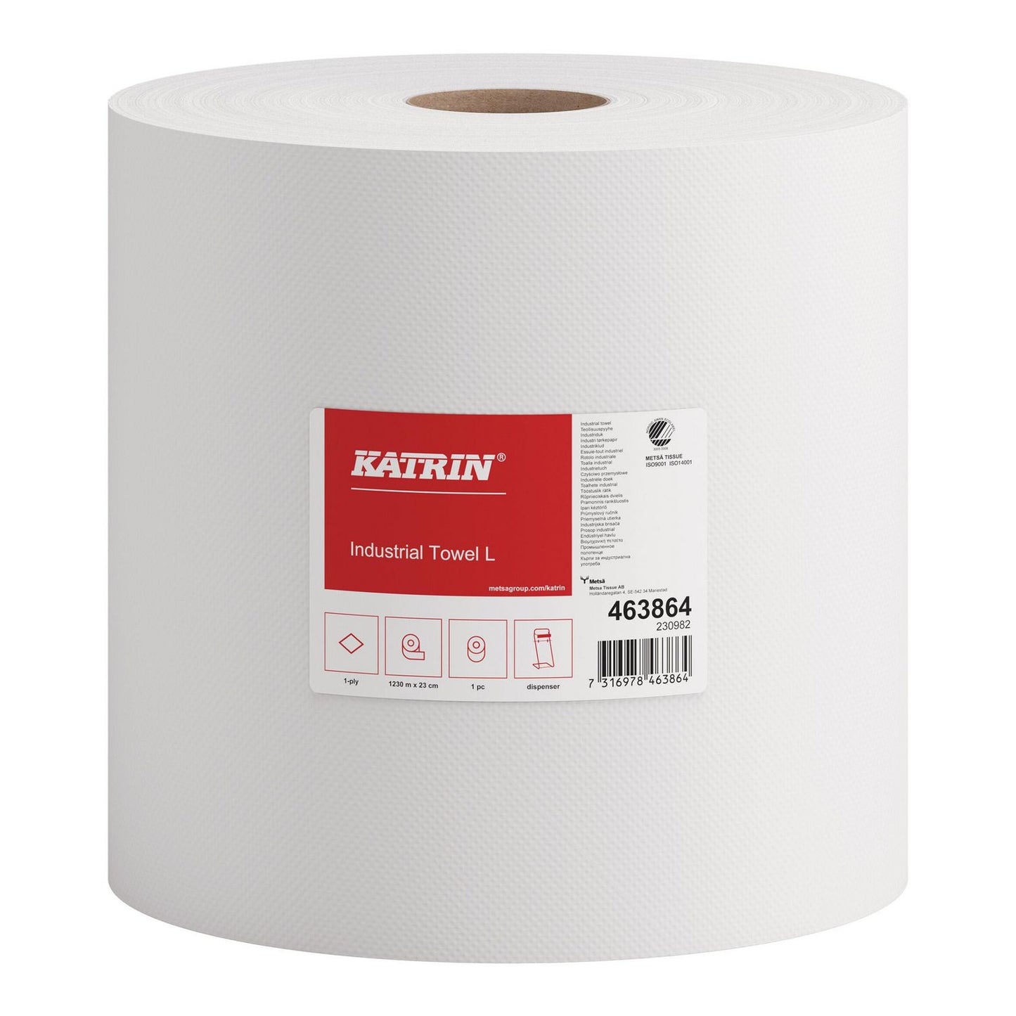 Aftørringsrulle Industri Katrin Plus 1-lag Ø38.5cm B23cmxL1230m Nyfiber Hvid,rl
