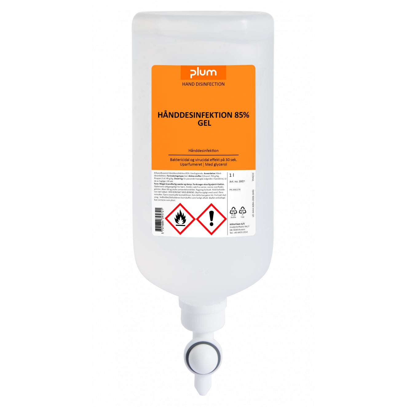 Hånddesinfektion Gel Plum 85% ethanol 1000ml Flaske til CombiPlum tråddispenser,1 ltr/fl