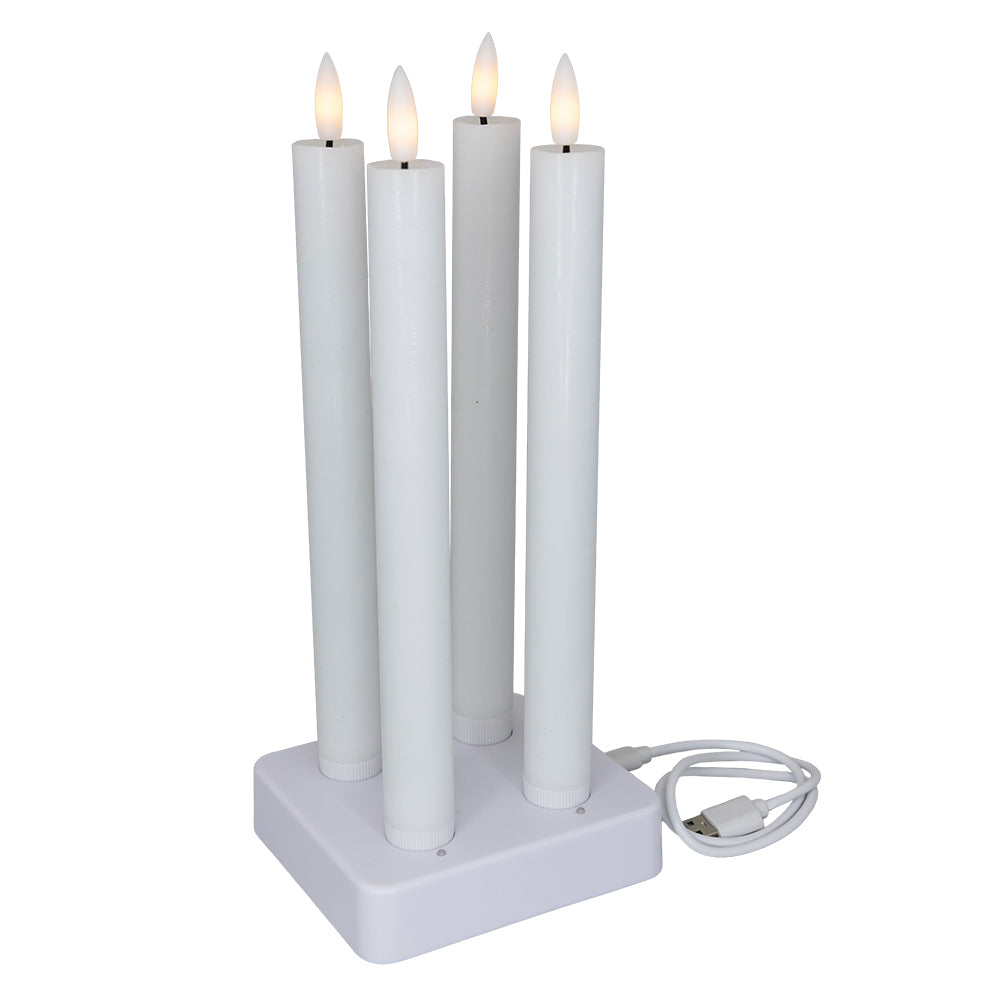 LED-stagelys 4 stk genopladelig Ø2,2xH25cm hvid med ladestation,1 bk