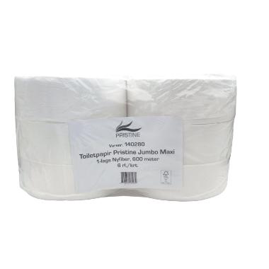 Toiletpapir Pristine jumbo maxi nyfiber Ø27cm 600m 1-lag FSC,6 rl/krt