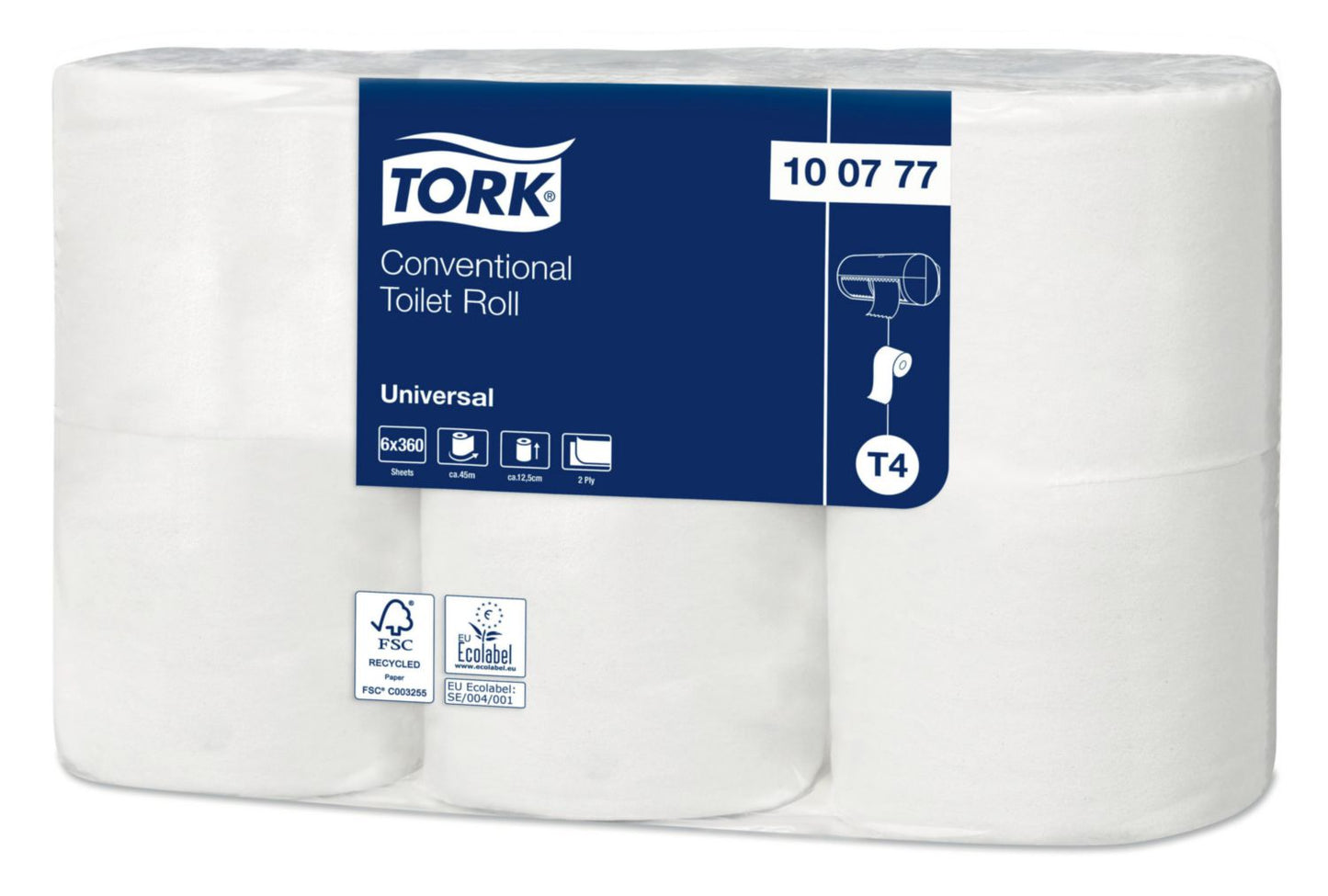 Toiletpapir Tork Universal T4 Ø12cm 44,80m 2-lag hvid,7 pk x 6 rl/krt