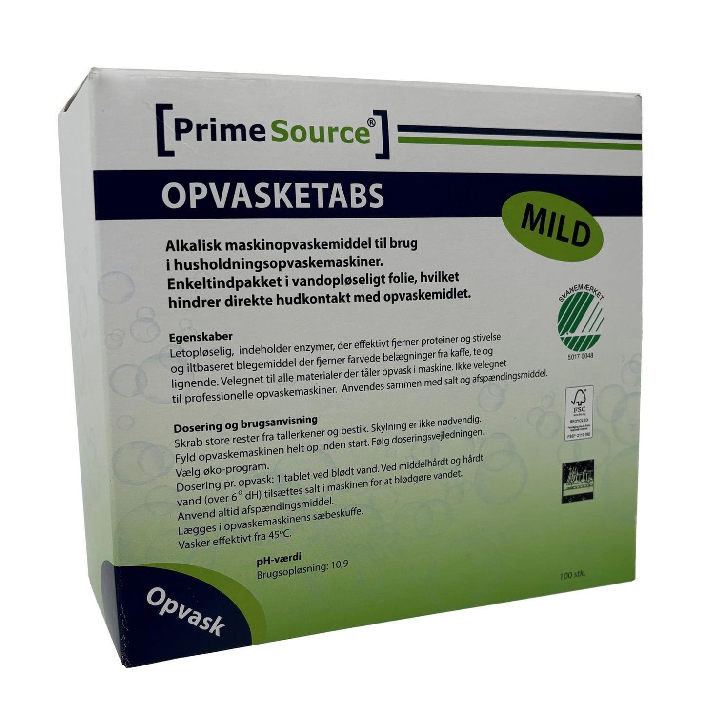 Maskinopvask Tabs Prime Source Mild 100 stk Svanemærket Opløselig t. belægninger,100 stk/pk