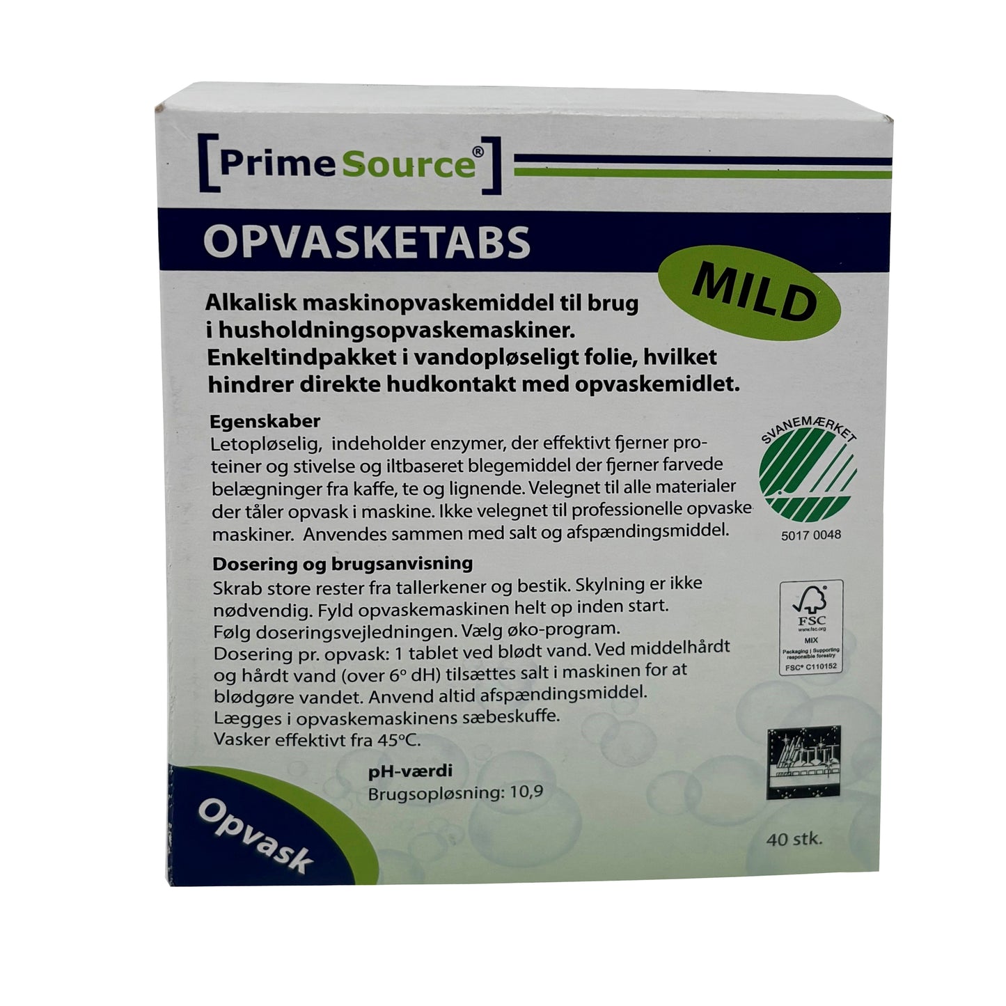 Maskinopvask Tabs Prime Source Mild 40 stk Svanemærket Opløselig til belægninger,40 stk/pk