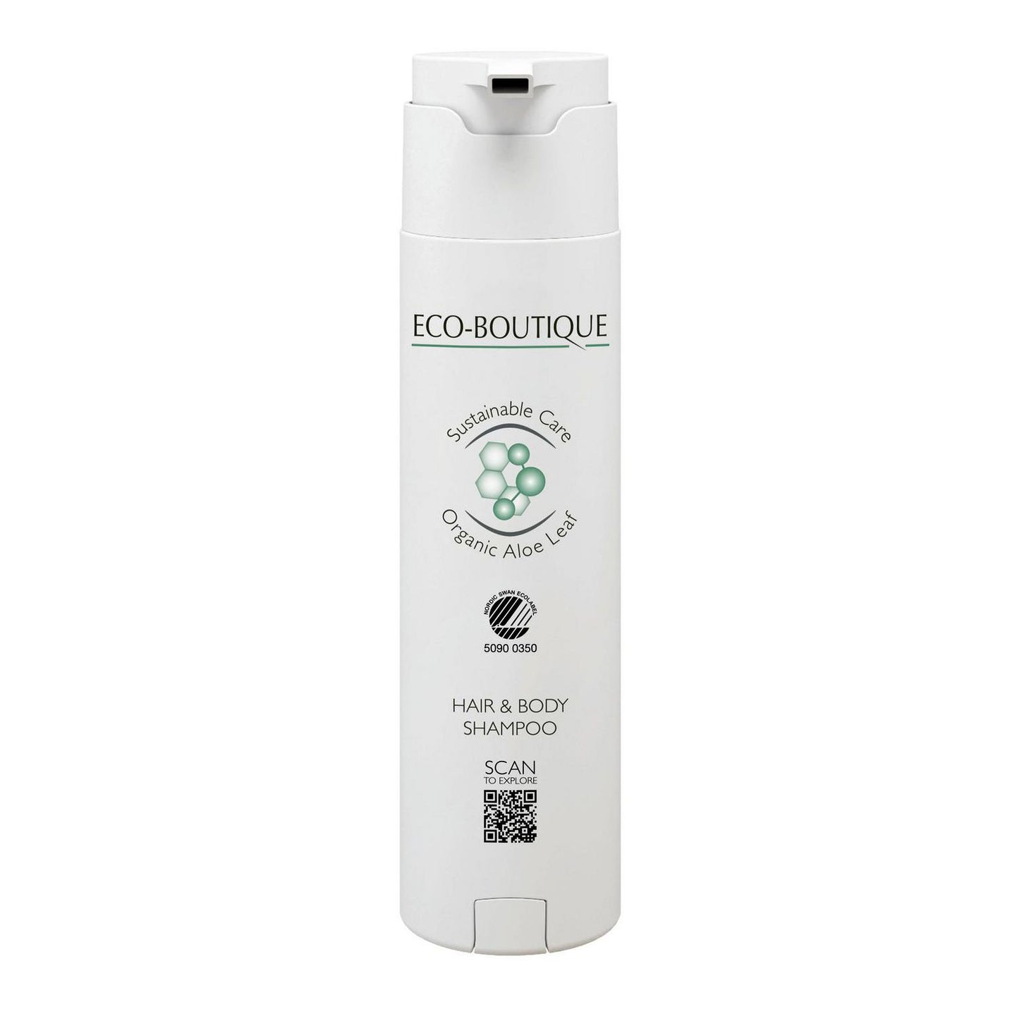Shampoo Eco-Boutique Hair & Body 300ml Svanemærket Klar Shape pumpe til disp,30 stk x 300 ml/krt