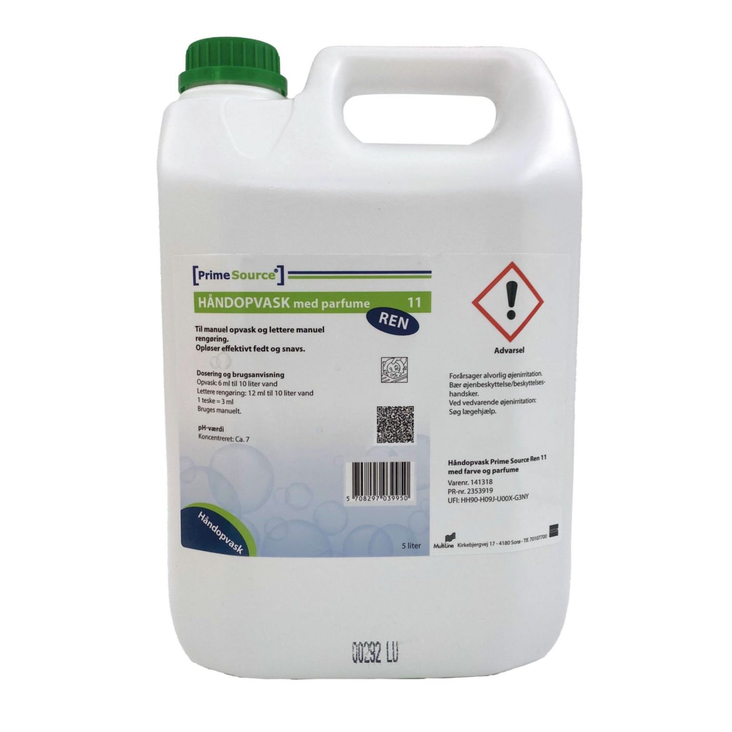 Håndopvask Prime Source Ren 11 5ltr med Farve/Parfume Grøn,3 stk x 5 ltr/krt