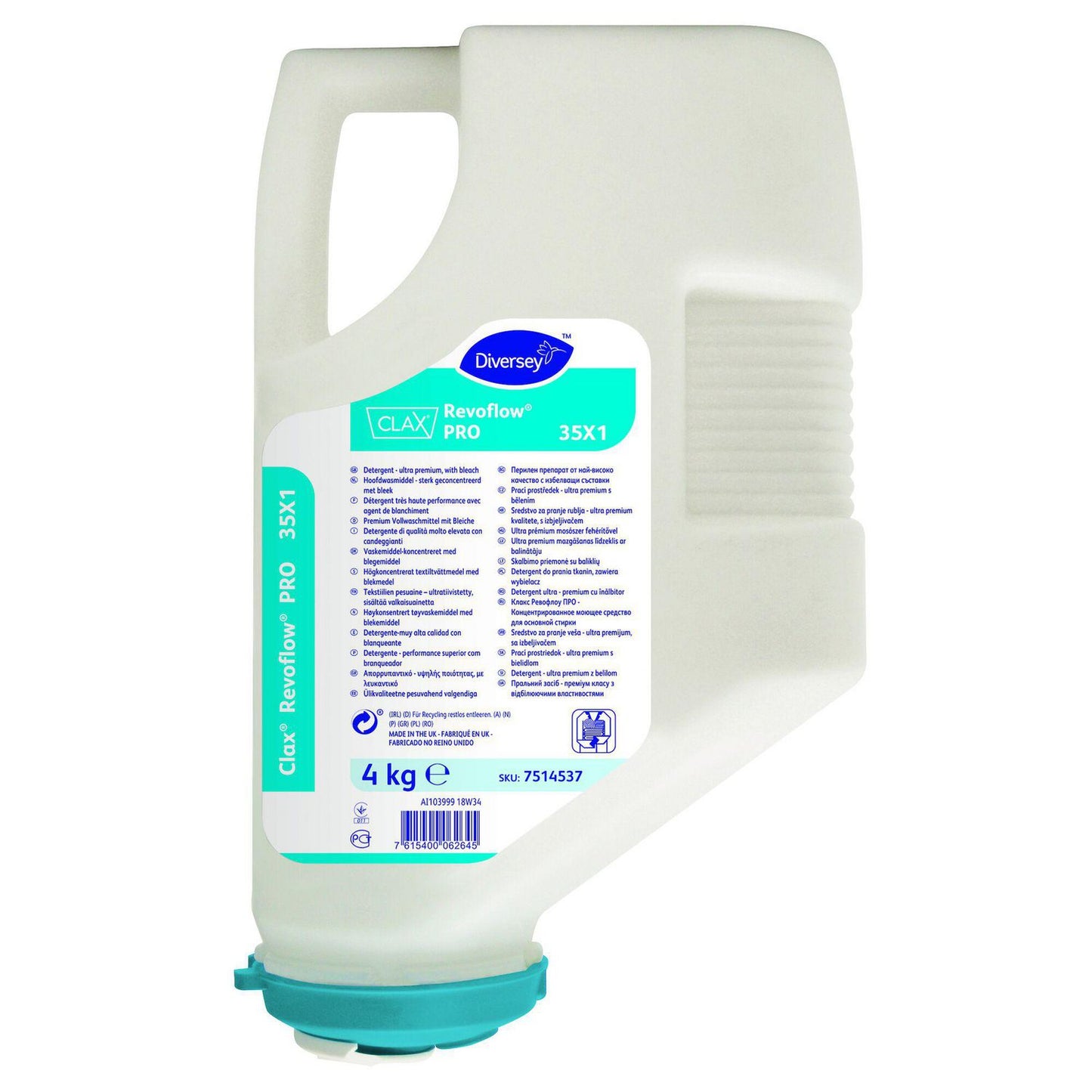 Vaskepulver Clax RevoFlow Pro 35X1 4kg med parfume/blegemiddel/optisk hvidt,3 dnk x 4 kg/krt