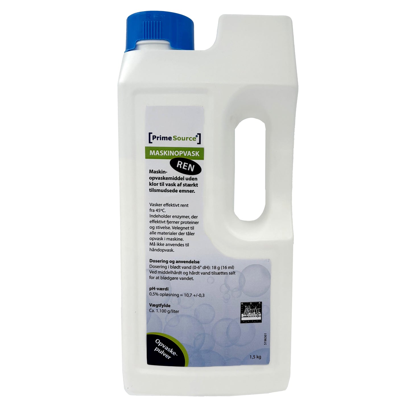 Maskinopvask Pulver Prime Source Ren 1.5kg uden Klor,1,5 kg/dnk