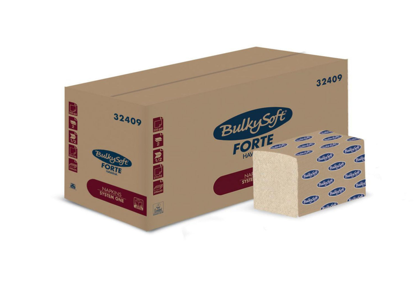 Serviet BulkySoft 21xB16cm 2-lag Interfold Til ONE System Dispenser Natur,20 pk x 200 stk/krt