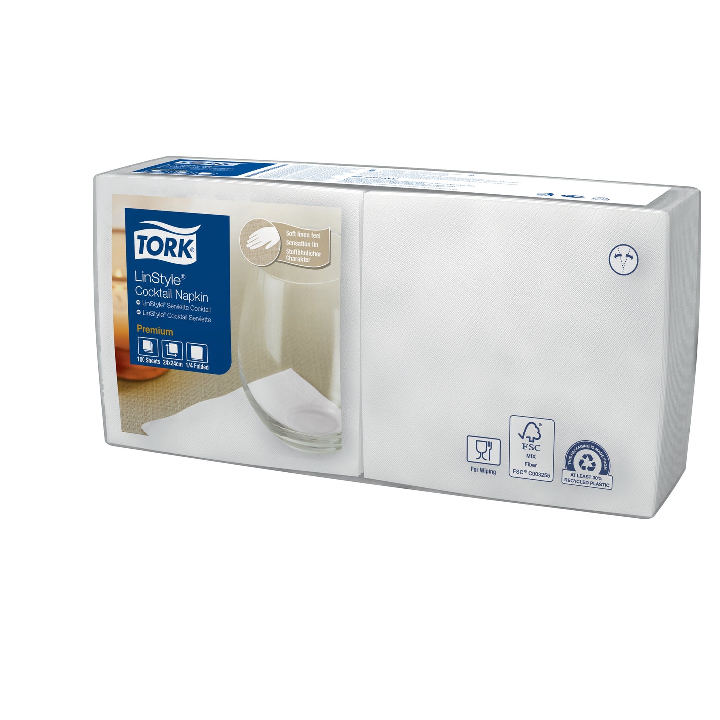 Serviet Tork Cocktail Linstyle 24x24cm 1-lag Hvid,14 pk x 100 stk/krt