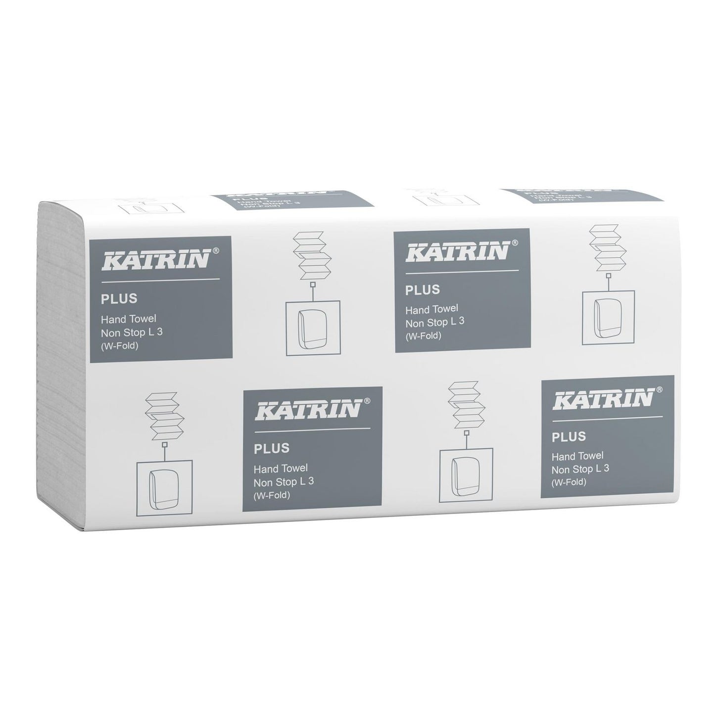 Håndklædeark Katrin Plus Non-Stop W-fold 3-lag L34xB20.3xD8.5cm Nyfiber Hvid,21 pk x 90 stk/krt