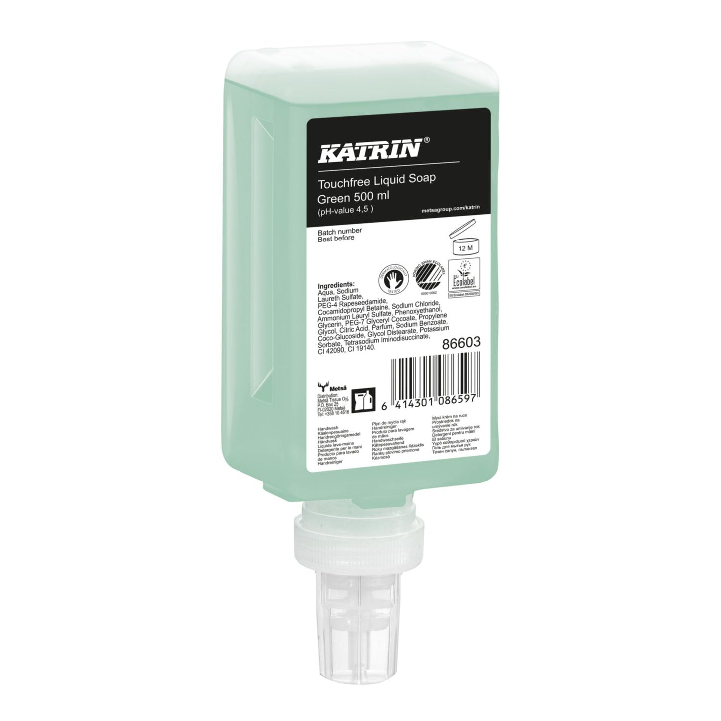 Sæbe Katrin Flydende Fresh 500ml Touchfree Grøn,12 fl x 500 ml/krt
