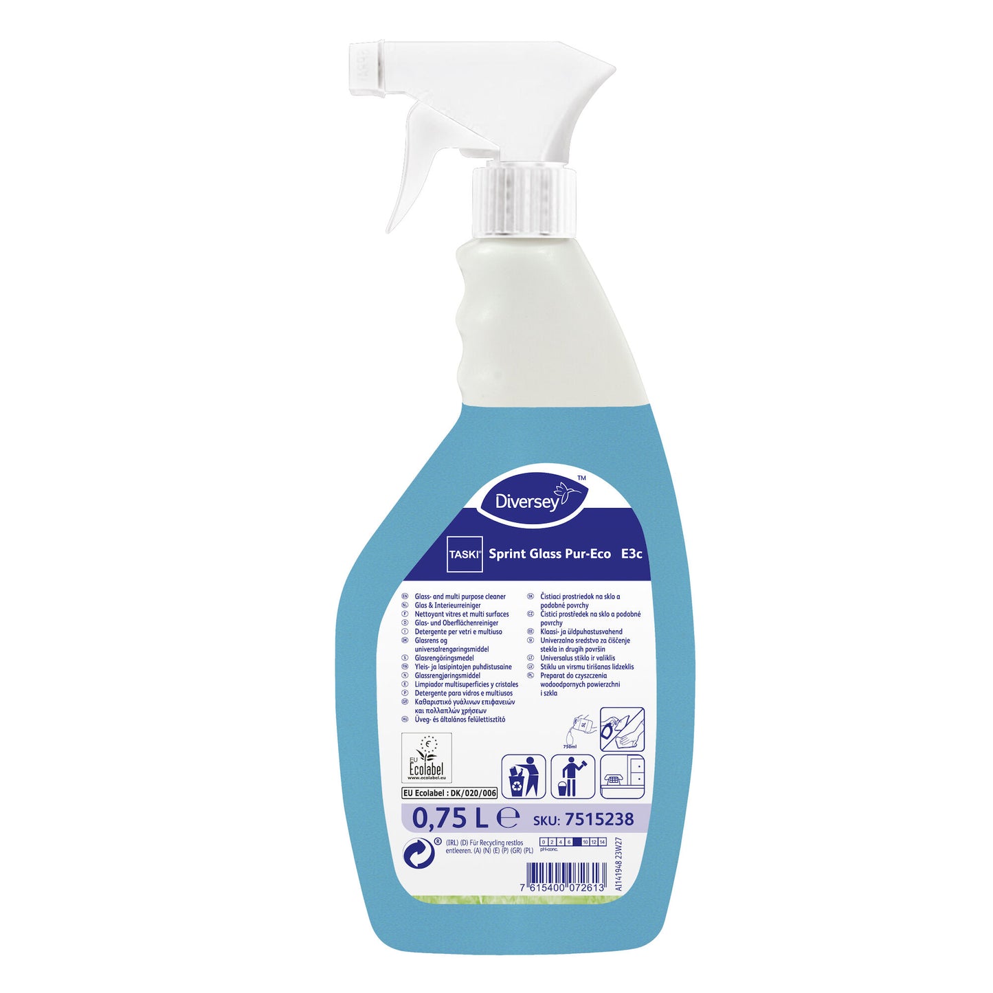 Glasrens Taski Sprint Glass Pur-Eco E3c 750ml Ecolabel med Farve/Parfume Blå,750 ml/fl