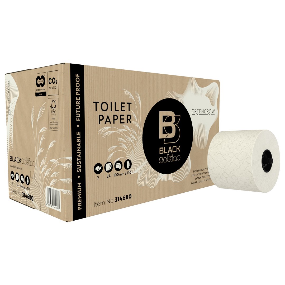 Toiletpapir BlackSatino GreenGrow L9.8xB14cm 100m Papir 2-lag Natur,24 stk/krt