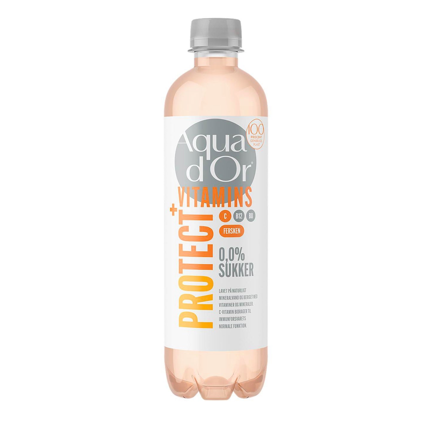 Mineralvand Aqua d'Or Vitamins Protect Fersken 0.5ltr RPET uden brus 0.0% sukker,12 fl x 0.5 ltr/krt