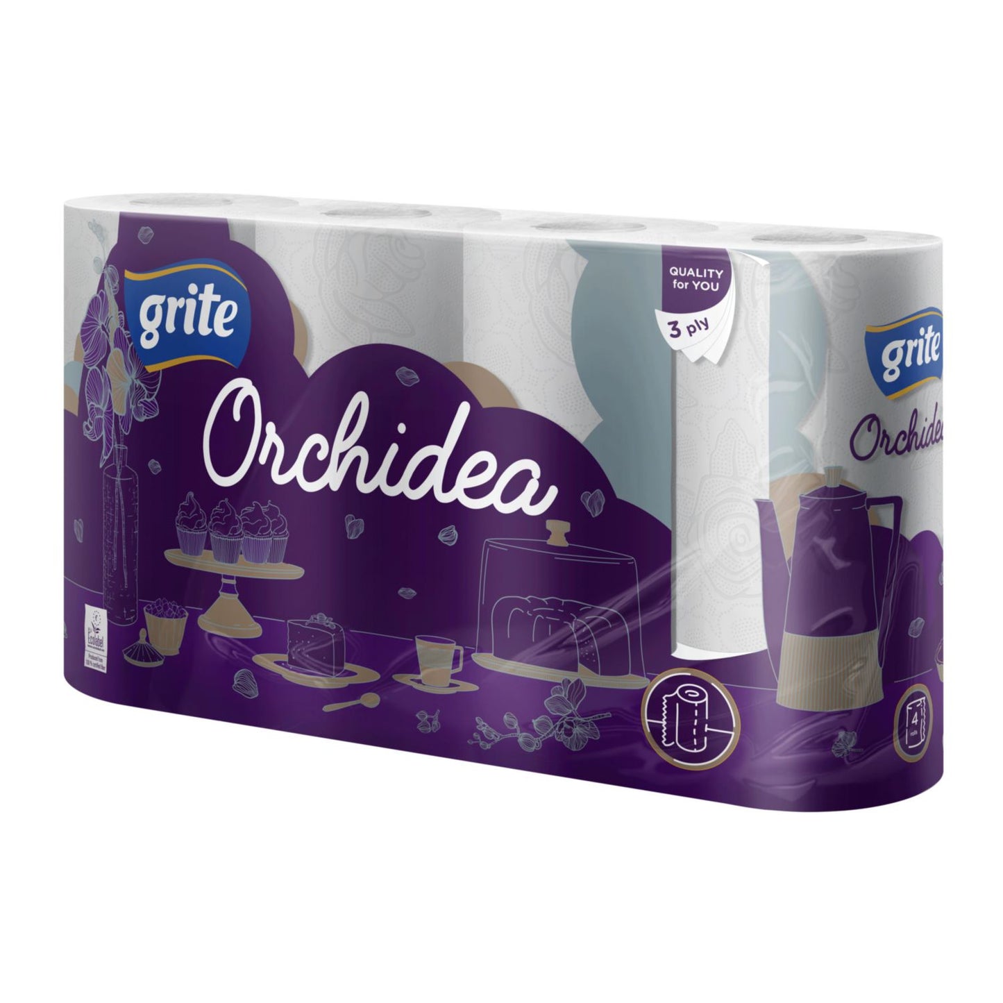 Køkkenrulle Orchidea 3-lag L13.9m Hvid,7 pk x 4 rl/sæk