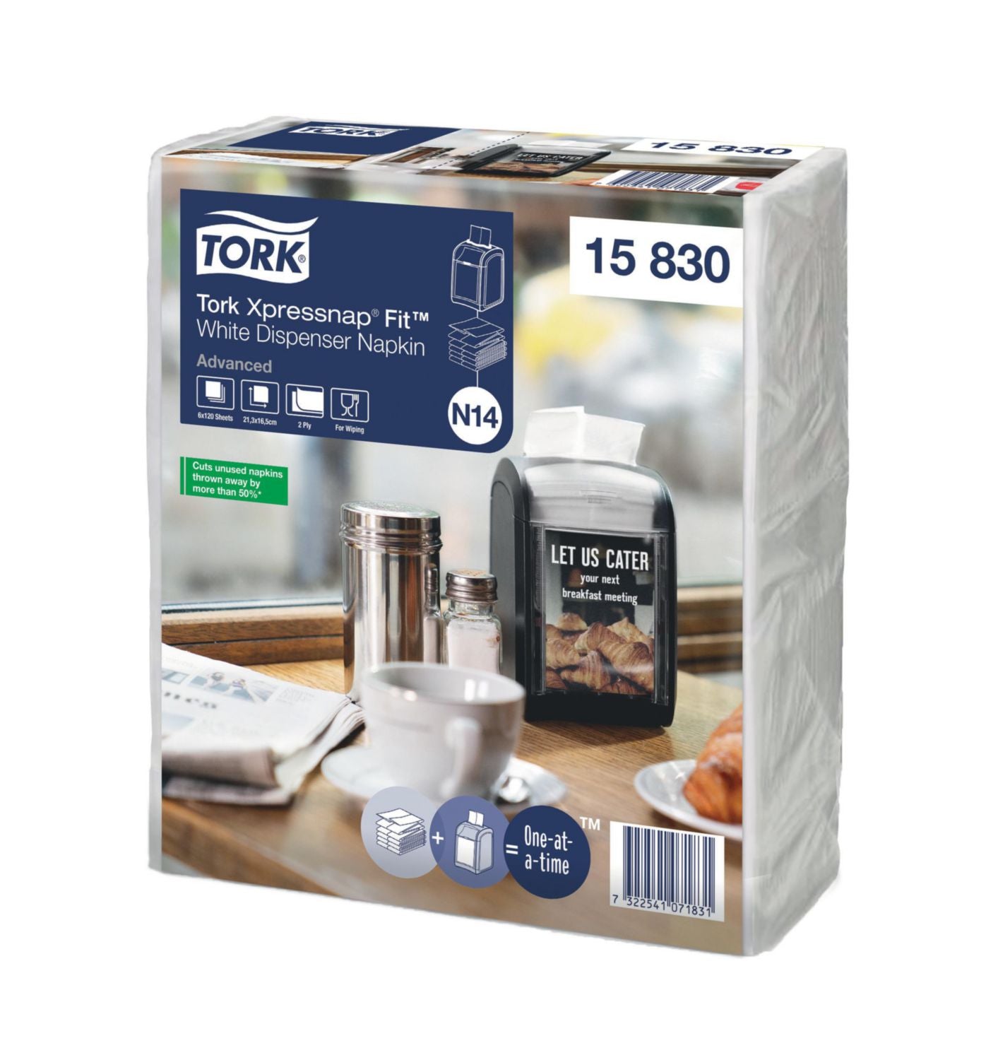 Serviet Tork Advanced Fit Xpressnap N14 2-lag 21.3x16.5cm Genbrugs Hvid,6 pk x 6 bdt x 120 stk/krt