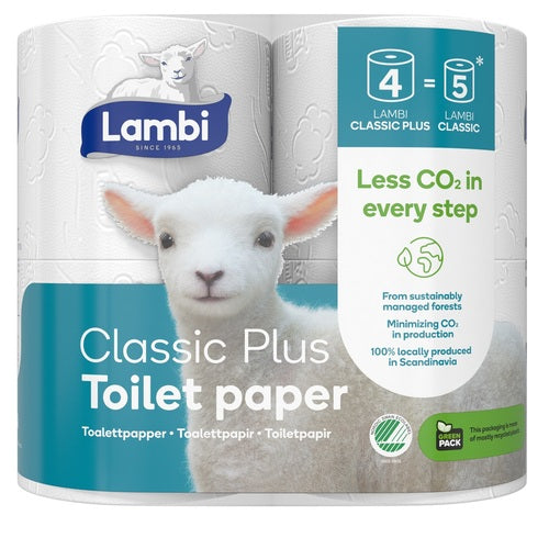 Toiletpapir Lambi Classic Plus 3-lag L25.5m Hvid,7 pk x 4 rl/sæk