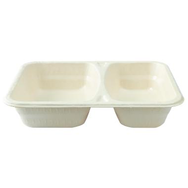 Bakke 2-rum Firkant 640/465ml L227xB178xH45mm Træfibermasse Bionedbrydelig Hvid,2 ps x 87 stk/krt
