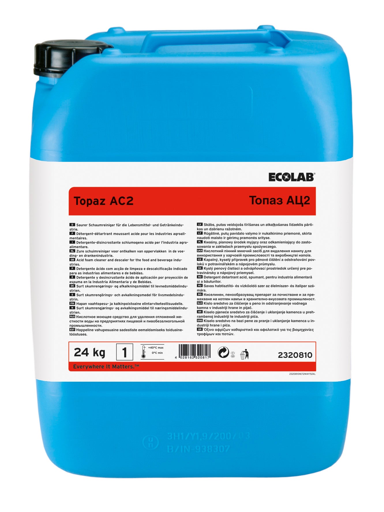 Skumrengøring Surt Topaz AC2 24kg med Alkaliske evner til fødevareindustrien,24 kg/dnk
