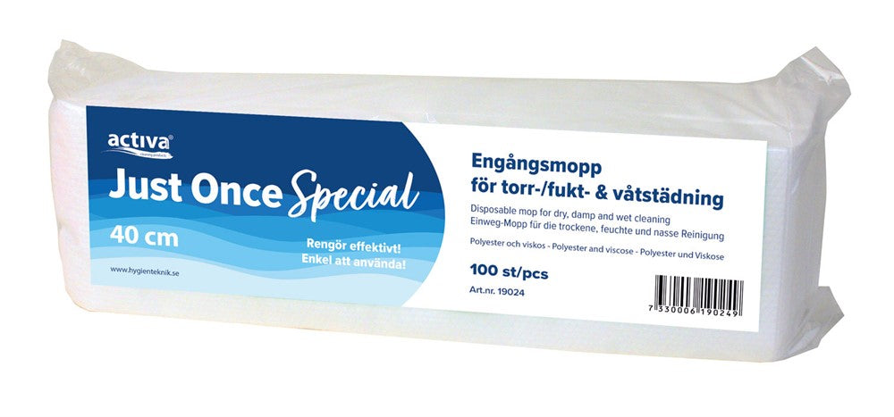 Moppe Velcro Activa Just Once Special 40cm Hvid Engangs Tør/Fugtig,100 stk/ps
