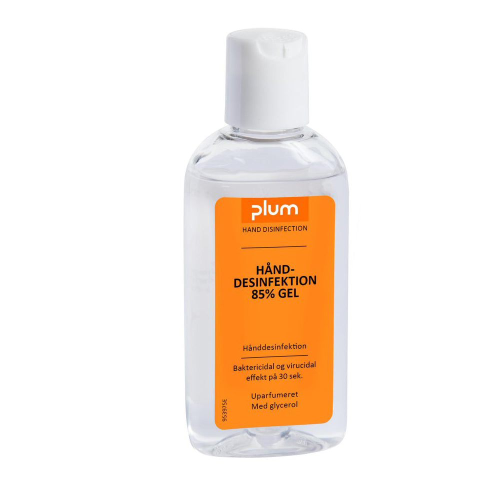 Hånddesinfektion Gel Plum 85% ethanol 75ml med Glycerol/Snaplåg uden Parfume,16 fl x 75 ml/krt
