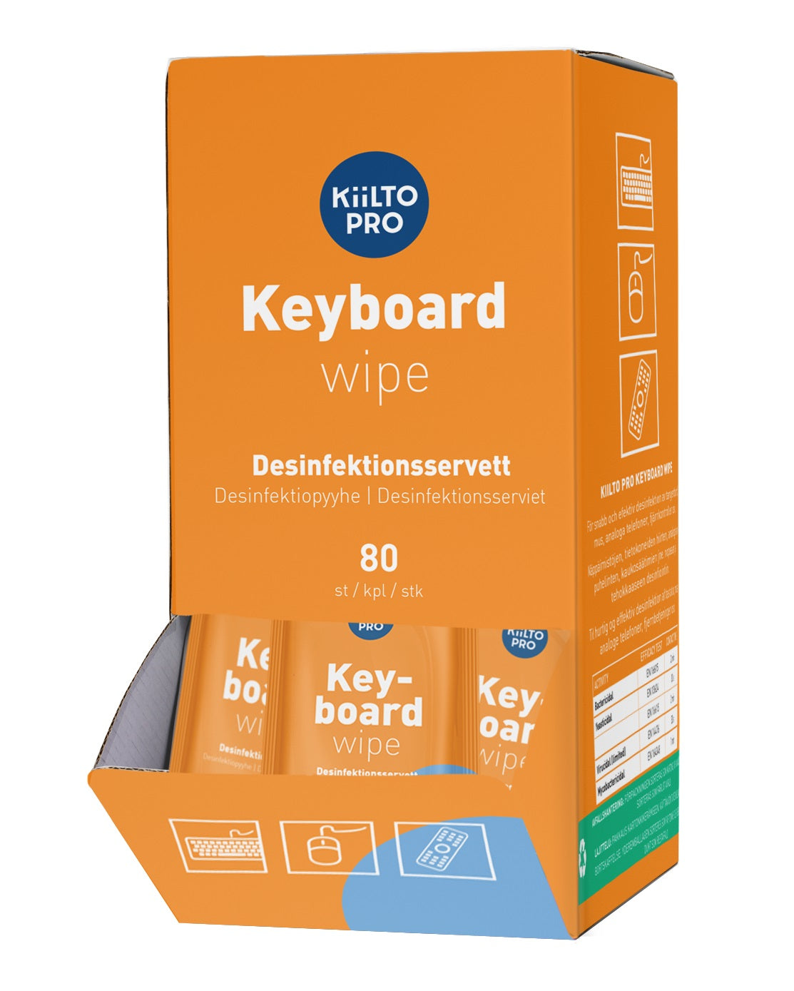 Desinfektion Serviet Kiilto Pro Keyboard Wipes 14x20cm med Ethanol Enkeltpakket,80 stk/bk