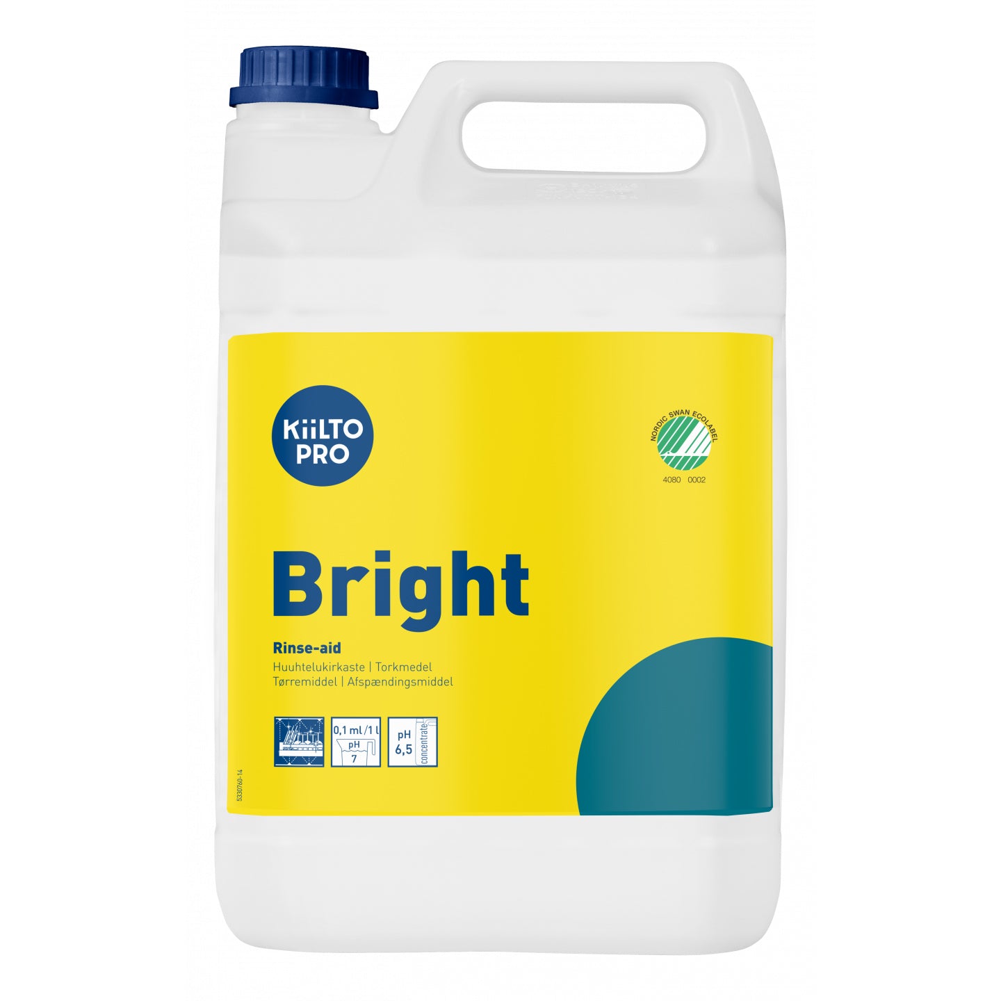 Maskinopvask Afspænding Kiilto Pro Bright 5ltr Svanemærket Grøn Blødt/Middel,3 dnk x 5 ltr/krt