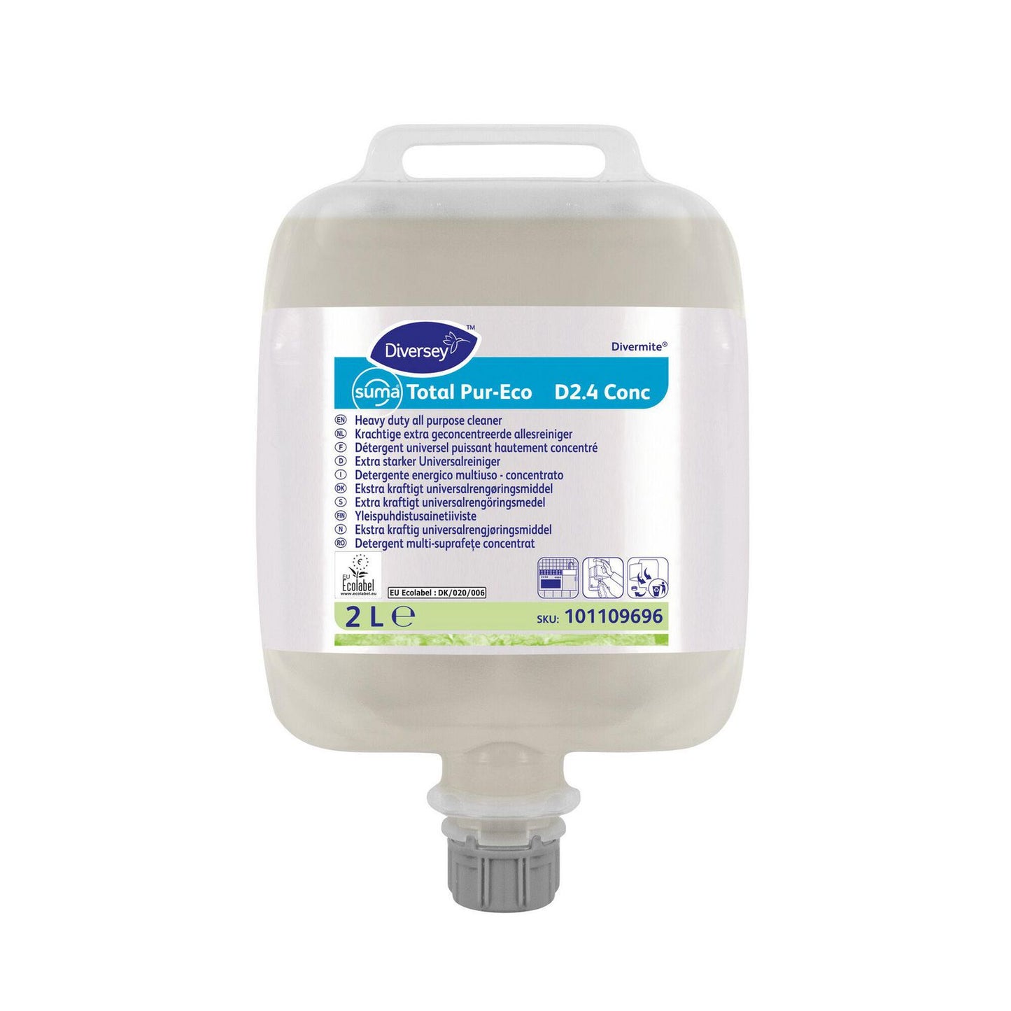 Universalrengøring Suma Total Pur-Eco D2.4 Conc 2ltr Ecolabel til DVM/DQFM,3 stk x 2 ltr/krt