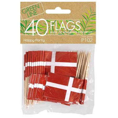 Flag Kageflag på træpind Dannebrog 3,5x7cm Papir Rød/Hvid,40 stk/ps
