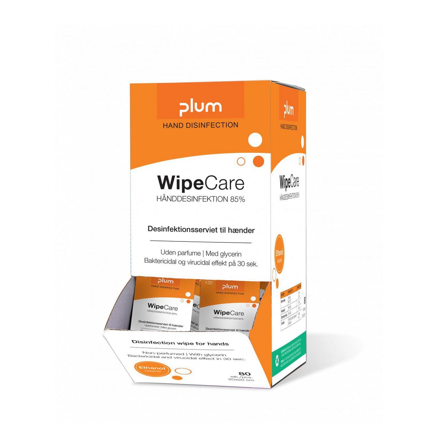 Hånddesinfektion Serviet Plum WipeCare 85% ethanol/Glycerol u. Parf Enkeltpakket,80 stk/bk