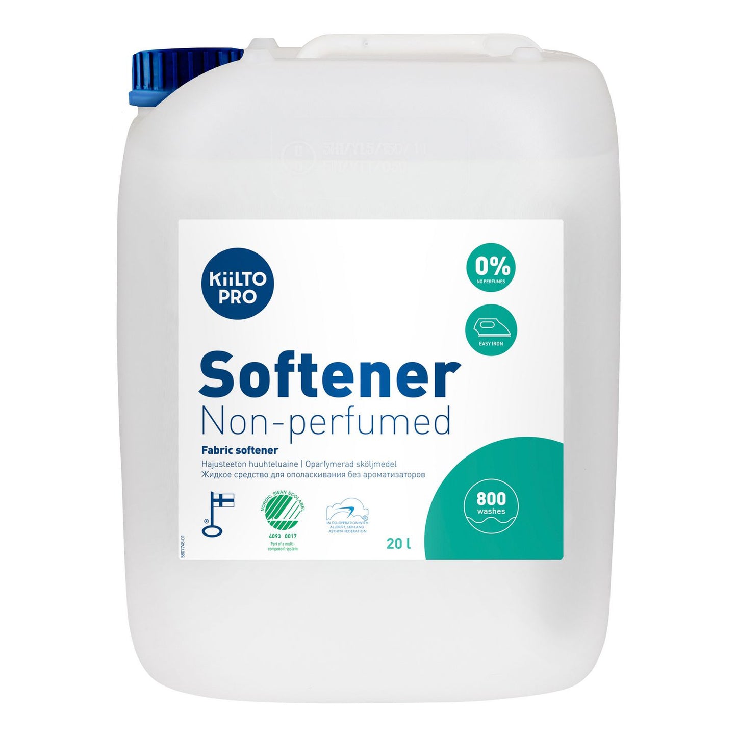 Tøjvask Skyllemiddel Kiilto Pro Softener Non-perfumed 20ltr Svanemærket Sensitiv,20 ltr/dnk