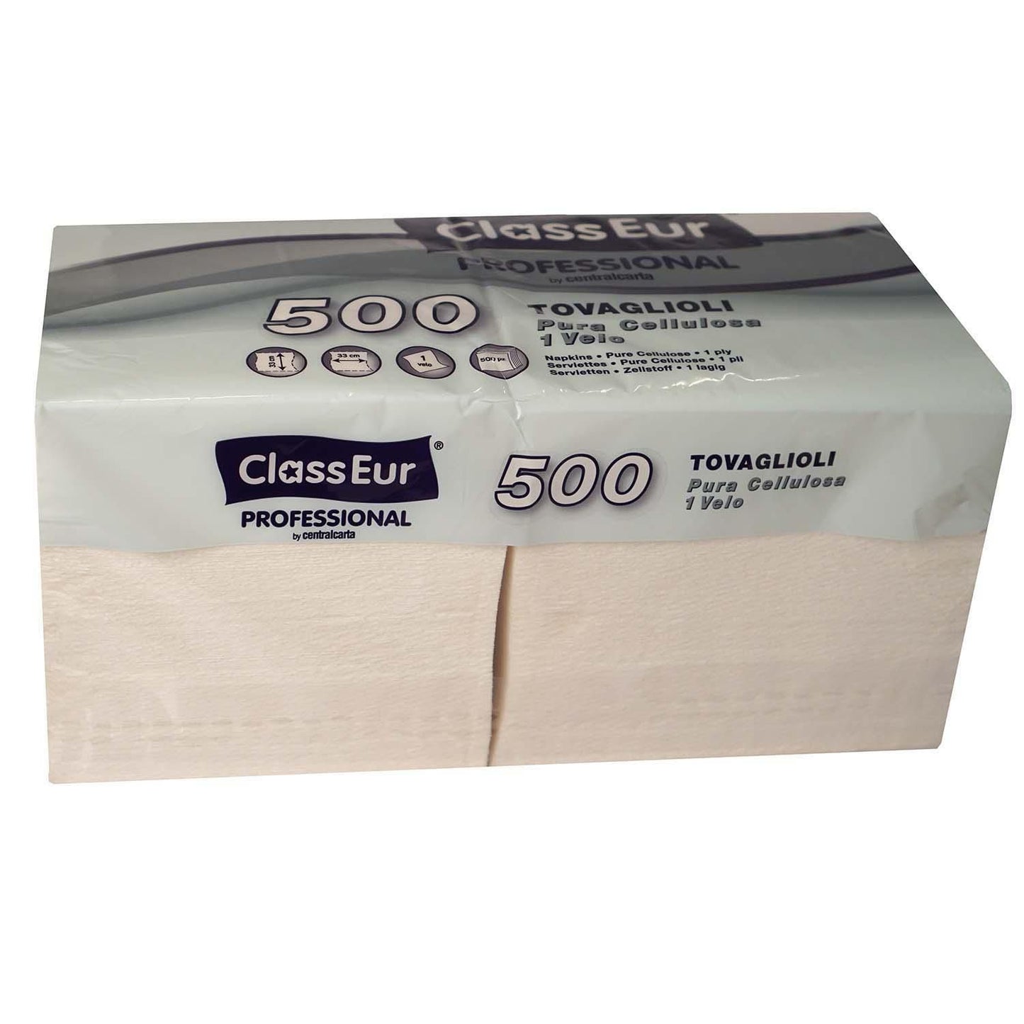 Serviet ClassEur Professional hvid 1/4 fold 33x33cm 1 lag,10 pk x 500 stk x 1 stk/krt