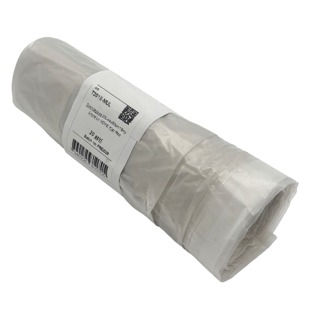 Spandepose 20ltr B440xL500mm 18my MDPE med Snoreluk Klar,20 stk/rl