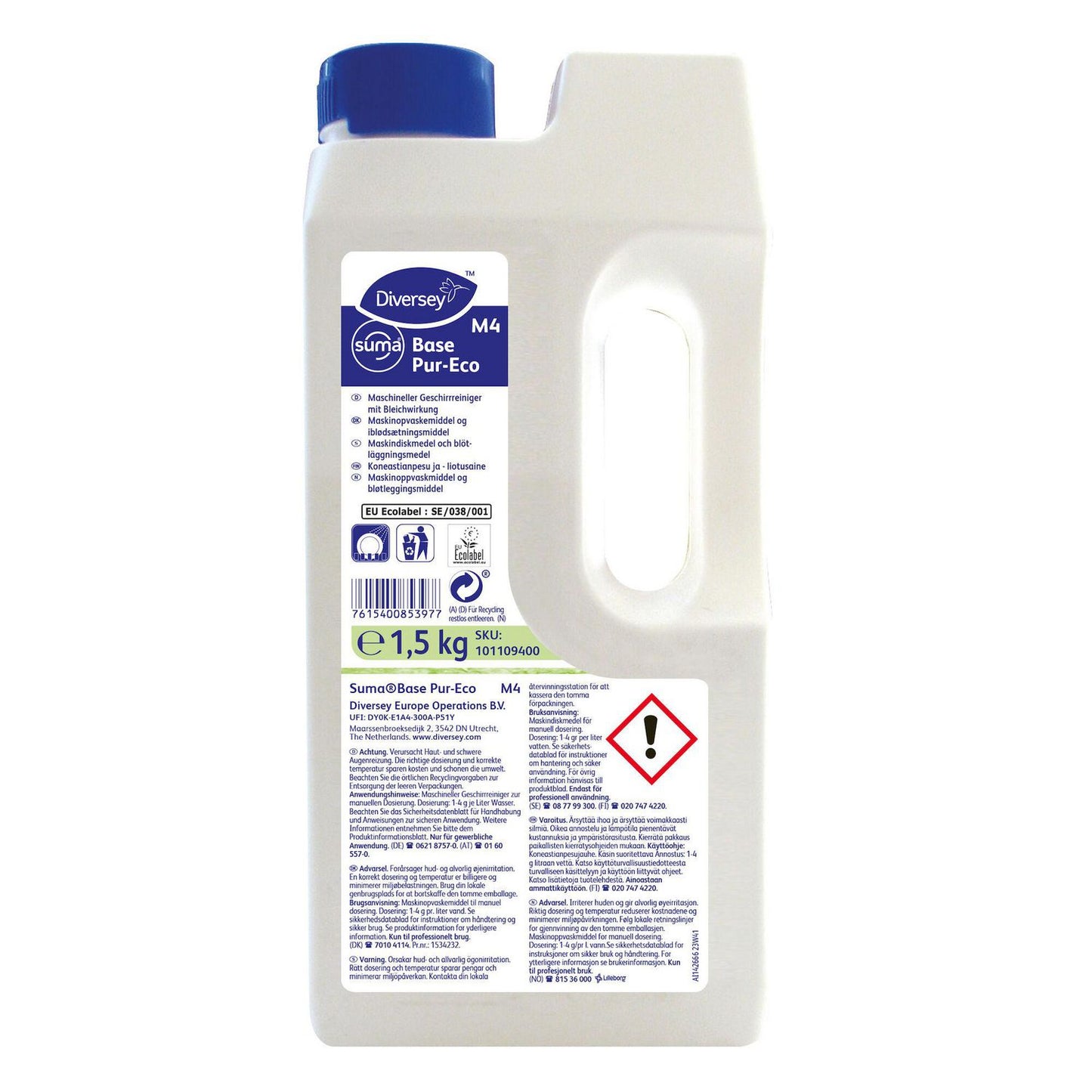 Maskinopvask Pulver Suma Base Pur-Eco M4 1.5kg Ecolabel uden Klor t. belægninger,1.5 kg/dnk